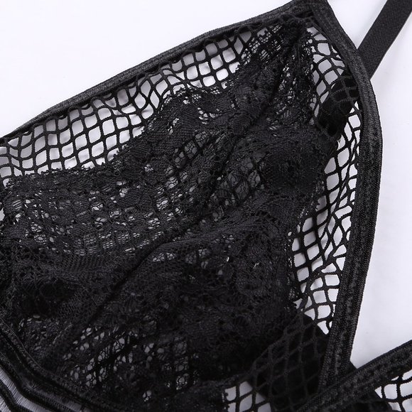 Lace Mesh Patchwork Bralette Lingerie Set - Picture 11 of 13